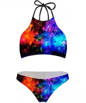 Sets Women Ethnic Tie Halter Padding Bikini 2 Piece Galaxy Swimsuit - Print 3 - CX18N8ZYMED