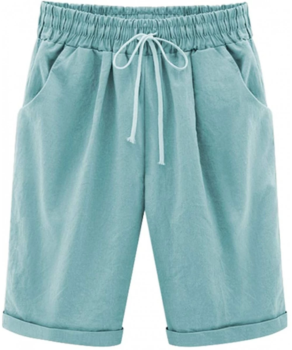 Board Shorts Summer Shorts for Women Drape High Waist with Drawstring Solid Oversize Pockets Beach Pants - Light Green - C219...