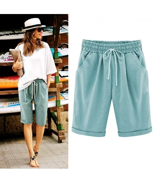 Board Shorts Summer Shorts for Women Drape High Waist with Drawstring Solid Oversize Pockets Beach Pants - Light Green - C219...