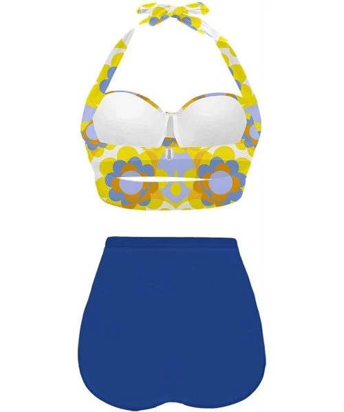 Sets Womens Cute Sunflowers Summer Halter Bikini Push up High Waisted Swimsuits - Royalblue - CF196RC2HHA