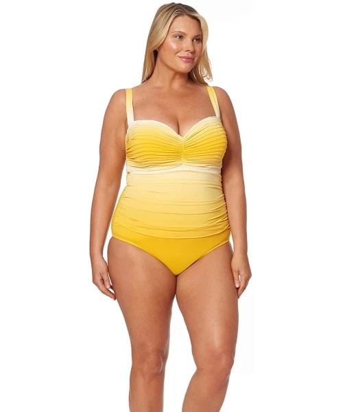 One-Pieces Women's Plus Size Shirred Bandeau One-Piece Swimsuit Bathing Suit - Bandeau Sunset Yellow - CZ18NYYNAZW