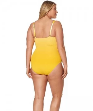 One-Pieces Women's Plus Size Shirred Bandeau One-Piece Swimsuit Bathing Suit - Bandeau Sunset Yellow - CZ18NYYNAZW