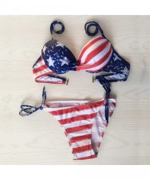 Sets Women Two Pieces Bikini Set Push Up Top Tie Side Thong Swimwear for Stars Stripes The Fourth of July - Blue - C018RXZMKZ8