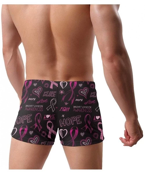 Briefs Cute Flamingo Pink Ribbon Flower Breast Cancer Awareness Men's Quick Dry Swimsuit Boxer Trunks Square Cut Bathing Suit...