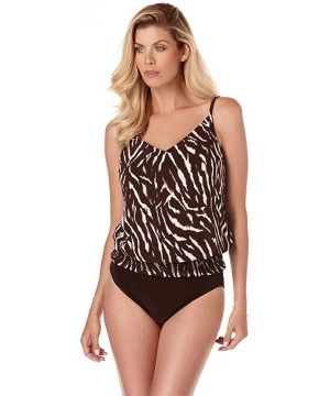 Tankinis Women's Swimwear On Safari Justina Blouson Style V Neck Tankini Top with Soft Cup Bra and Adjustable Straps Black/Ro...