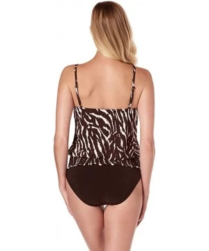 Tankinis Women's Swimwear On Safari Justina Blouson Style V Neck Tankini Top with Soft Cup Bra and Adjustable Straps Black/Ro...