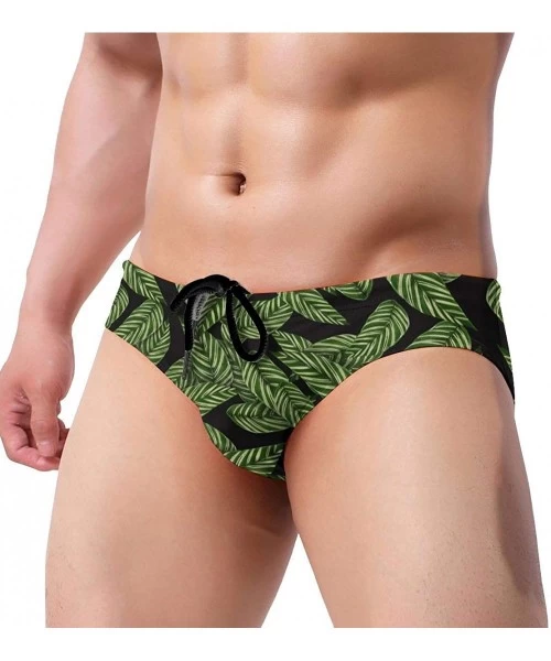 Briefs Men's Sexy Leaves Picture Tropcial Plant Low Rise Briefs Bikini Swimwear Swimsuit with Drawstring - Leaves Pattern Tro...