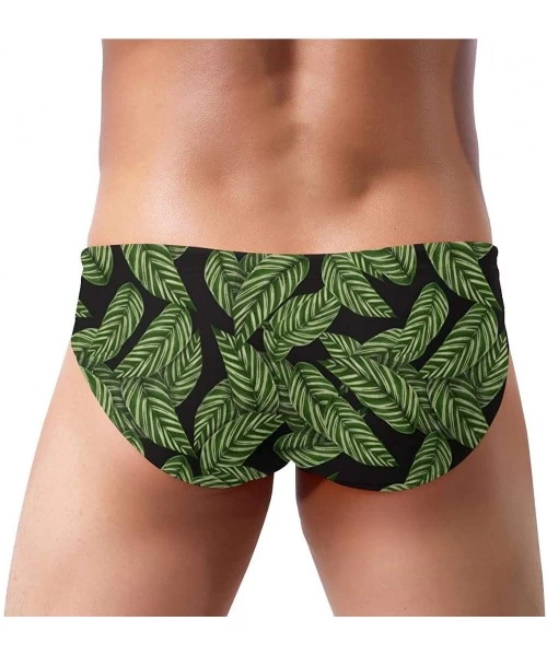 Briefs Men's Sexy Leaves Picture Tropcial Plant Low Rise Briefs Bikini Swimwear Swimsuit with Drawstring - Leaves Pattern Tro...