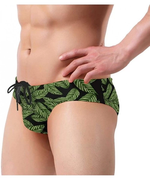 Briefs Men's Sexy Leaves Picture Tropcial Plant Low Rise Briefs Bikini Swimwear Swimsuit with Drawstring - Leaves Pattern Tro...