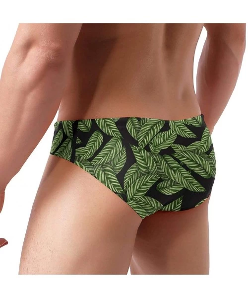 Briefs Men's Sexy Leaves Picture Tropcial Plant Low Rise Briefs Bikini Swimwear Swimsuit with Drawstring - Leaves Pattern Tro...