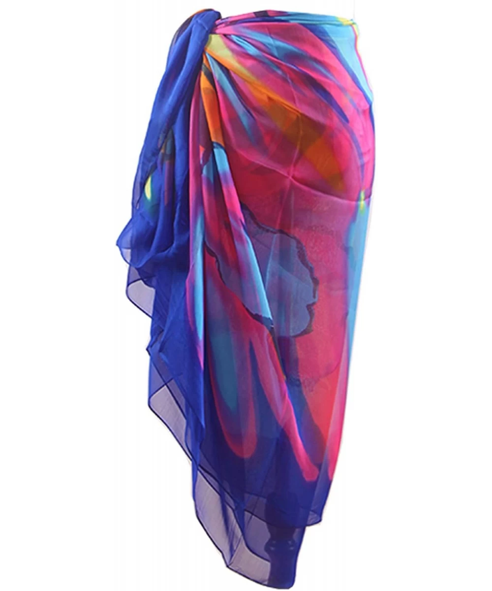 Cover-Ups Womens Chiffon Swimwear Plus Size Bathing Suit Cover Ups Beach Sarong Wrap - 01 Mutil Blue - CX1967AX76W