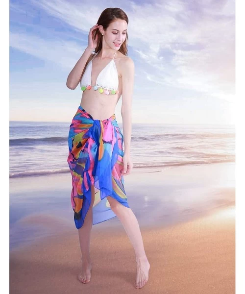 Cover-Ups Womens Chiffon Swimwear Plus Size Bathing Suit Cover Ups Beach Sarong Wrap - 01 Mutil Blue - CX1967AX76W