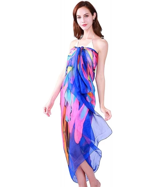 Cover-Ups Womens Chiffon Swimwear Plus Size Bathing Suit Cover Ups Beach Sarong Wrap - 01 Mutil Blue - CX1967AX76W