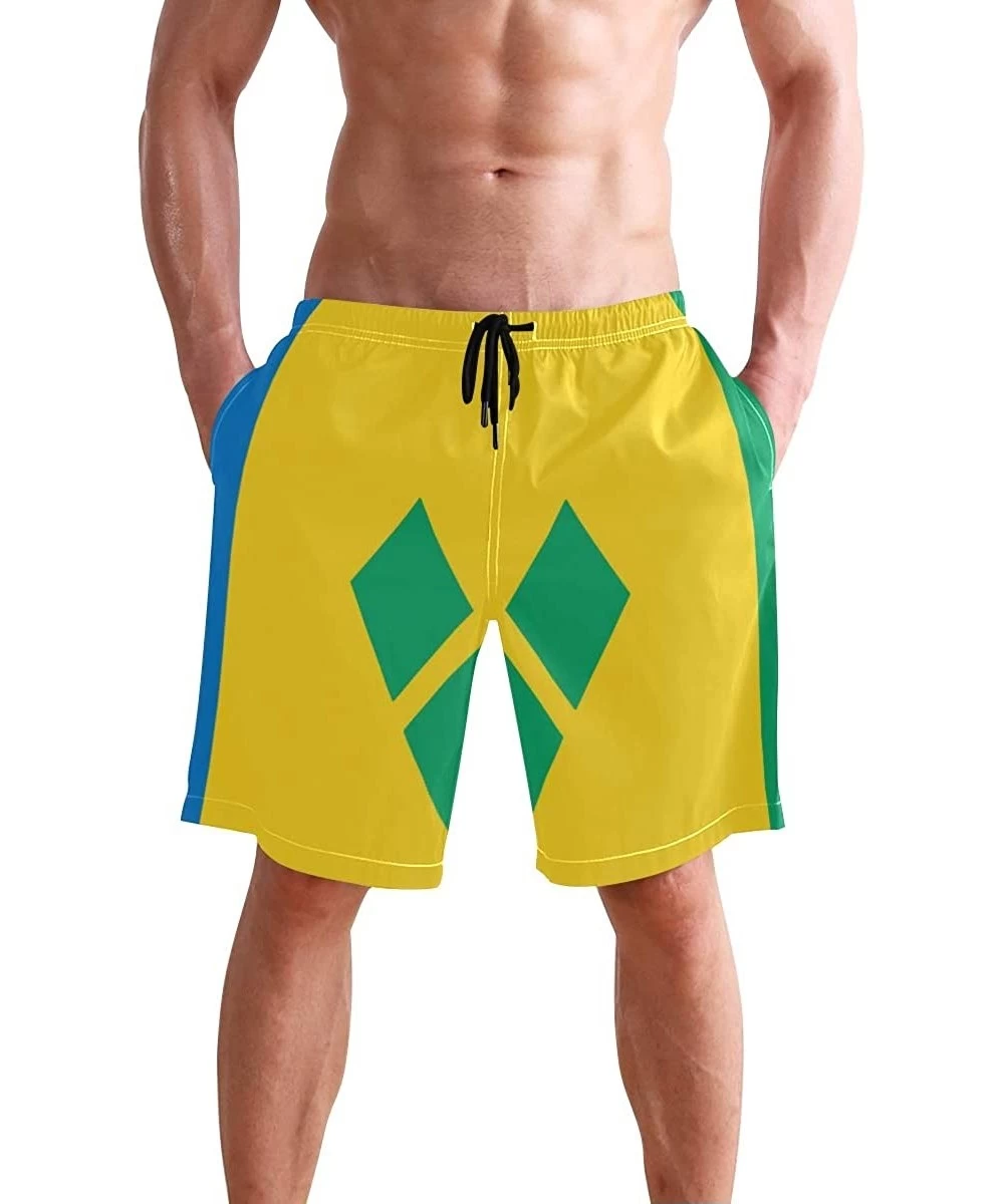 Racing Men's Swim Trunks Waving Transgender Pride Flag Quick Dry Beach Board Shorts with Pockets - Saint Vincent and Grenadin...