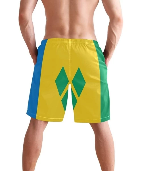 Racing Men's Swim Trunks Waving Transgender Pride Flag Quick Dry Beach Board Shorts with Pockets - Saint Vincent and Grenadin...