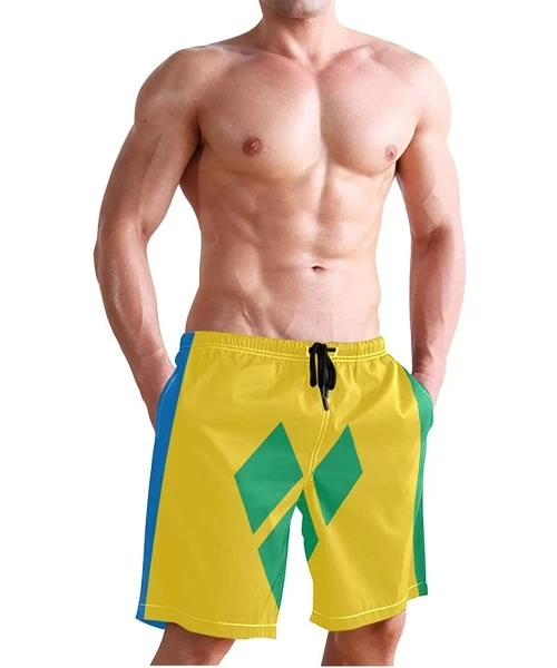 Racing Men's Swim Trunks Waving Transgender Pride Flag Quick Dry Beach Board Shorts with Pockets - Saint Vincent and Grenadin...