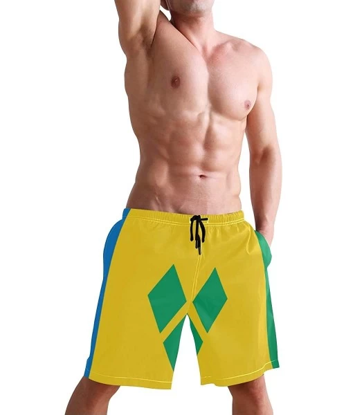 Racing Men's Swim Trunks Waving Transgender Pride Flag Quick Dry Beach Board Shorts with Pockets - Saint Vincent and Grenadin...