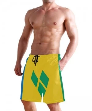 Racing Men's Swim Trunks Waving Transgender Pride Flag Quick Dry Beach Board Shorts with Pockets - Saint Vincent and Grenadin...