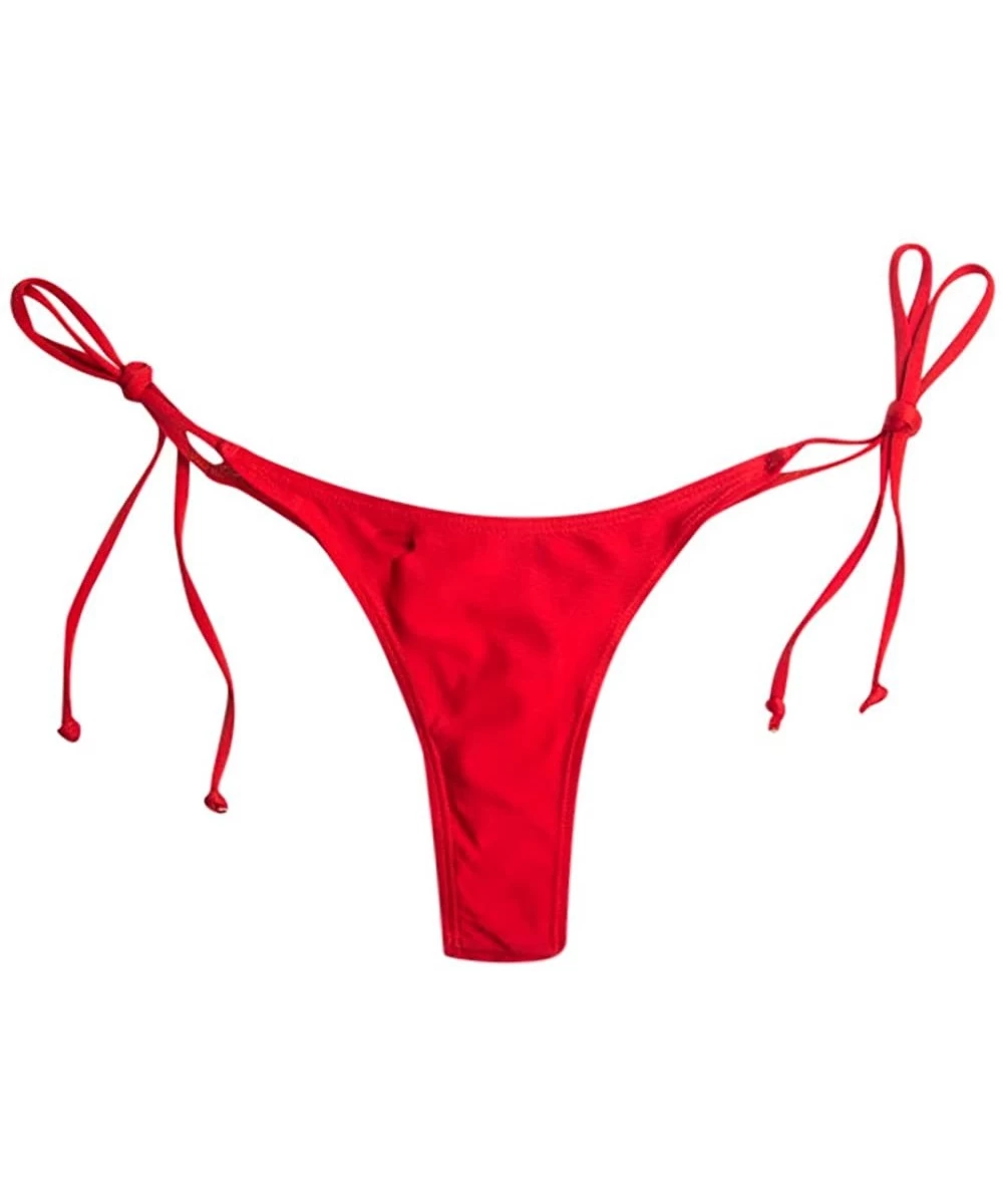 Bottoms Women's Tie Side Thong Bikini Bottom-Swim Bottom Swimsuit - Red - CE190L2CUAC