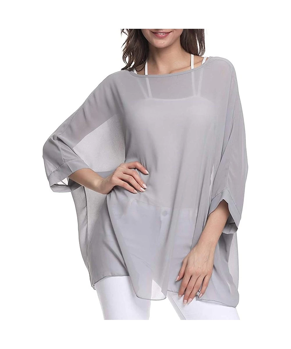 Cover-Ups Women's Bohemian Chiffon Blouse Batwing Sleeve Swimsuit Coverups - 4324gy - CY18W4Z0RYY