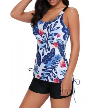 Tankinis Tankini Swimsuits for Women with Shorts Two Piece Athletic Bathing Suits Floral Print Swimwear - Blue - CJ1938S6XIK