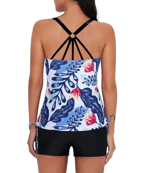 Tankinis Tankini Swimsuits for Women with Shorts Two Piece Athletic Bathing Suits Floral Print Swimwear - Blue - CJ1938S6XIK