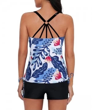 Tankinis Tankini Swimsuits for Women with Shorts Two Piece Athletic Bathing Suits Floral Print Swimwear - Blue - CJ1938S6XIK