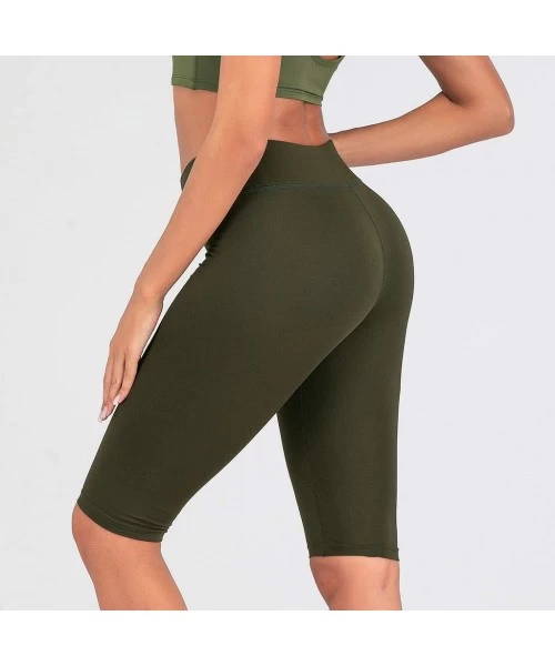 Tankinis Lady Solid Pocket High-Waist Hip Stretch Underpants Running Fitness Yoga Shorts - H-army Green - CH190OQE4DO