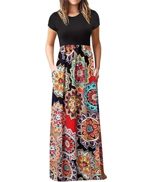 Cover-Ups Shirt Dress for Women- Casual Short Sleeve Empire Waist Maxi Dresses Long Dresses with Pockets - Multi Color - CT18...