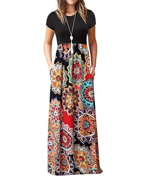 Cover-Ups Shirt Dress for Women- Casual Short Sleeve Empire Waist Maxi Dresses Long Dresses with Pockets - Multi Color - CT18...