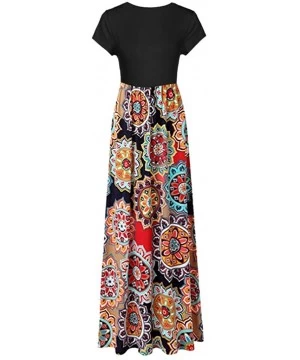 Cover-Ups Shirt Dress for Women- Casual Short Sleeve Empire Waist Maxi Dresses Long Dresses with Pockets - Multi Color - CT18...