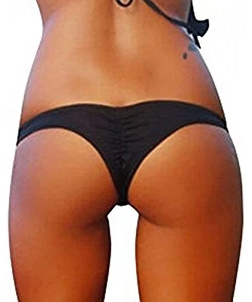 Tankinis Women's Sexy Hot Summer Ruched Bikini Bottom Thong Swimwear - Black - C817YE7L9UX