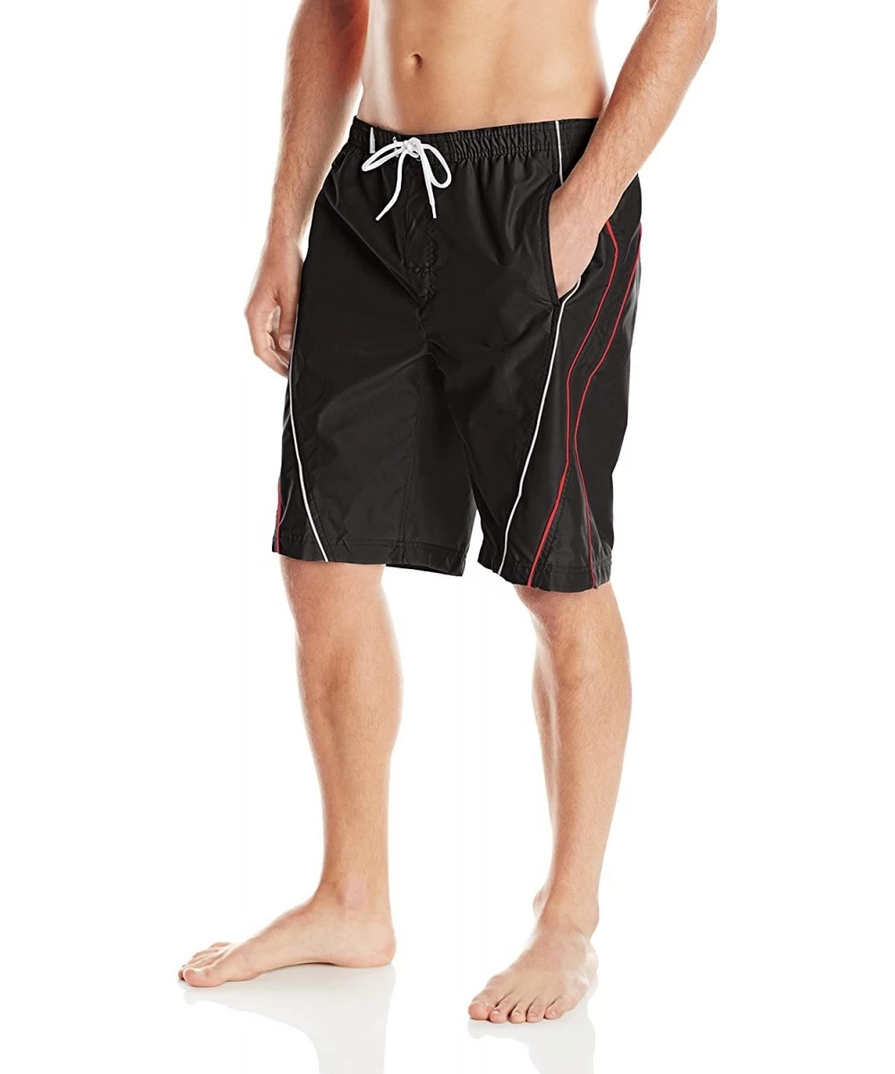 Trunks Men's Piped Swim Trunk - Black/White/Lava - CD12CQ5S3AB