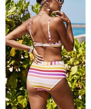 Sets Womens Colorful Bikini Set High Waist Padded Stripe Tassel Swimsuit Two Pieces Swimwear - Z-stripe - CO18WON3AM2