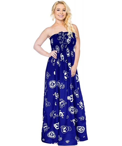 Cover-Ups Womens Skull Print Halloween Costume Tube Dress Beach Casual Sundress A - Halloween Blue_b812 - C91886RO3Q9