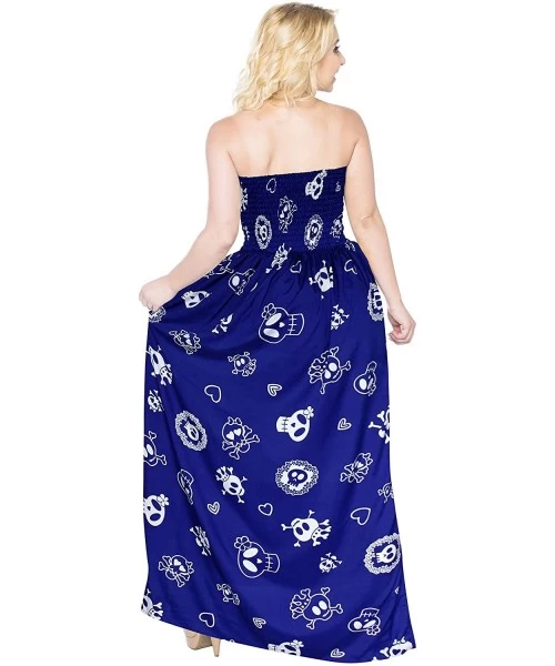 Cover-Ups Womens Skull Print Halloween Costume Tube Dress Beach Casual Sundress A - Halloween Blue_b812 - C91886RO3Q9