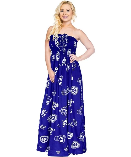 Cover-Ups Womens Skull Print Halloween Costume Tube Dress Beach Casual Sundress A - Halloween Blue_b812 - C91886RO3Q9