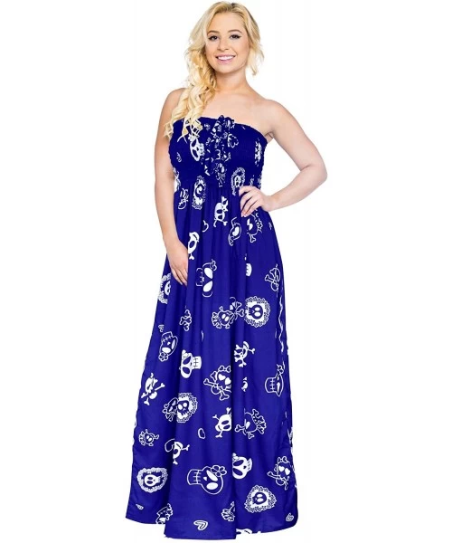 Cover-Ups Womens Skull Print Halloween Costume Tube Dress Beach Casual Sundress A - Halloween Blue_b812 - C91886RO3Q9