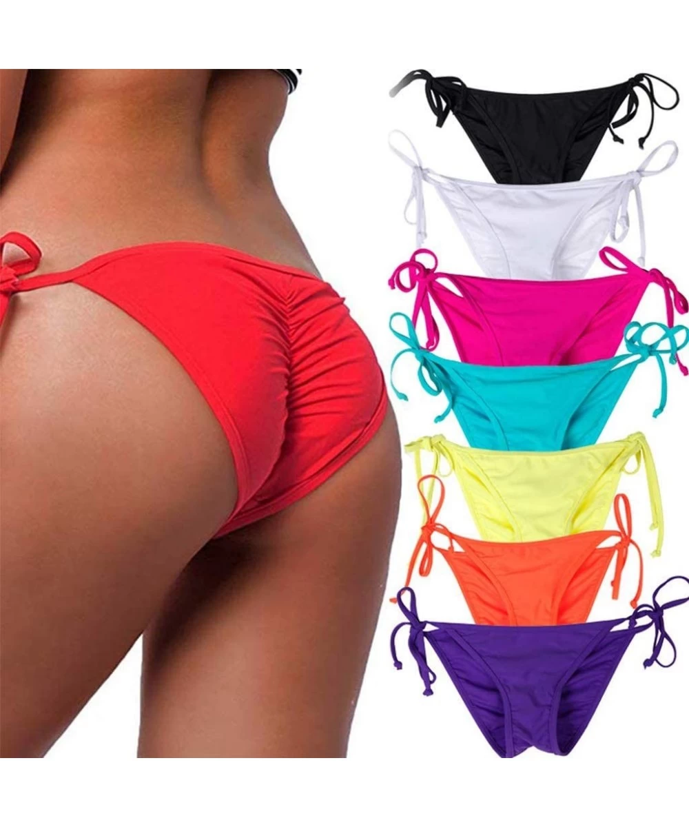 Tankinis Women's Sexy Brazilian Bikini Bottom with Tie-Side Cheeky V Cut Thong Swimsuit - Red - CQ18RXU3RSN