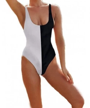 One-Pieces Women's Monokini Swimwear Women's One Piece Colorblock Sling Monokini Swimsuit Bathing Beach Suit - Black - CN18O9...