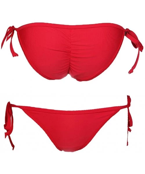 Tankinis Women's Sexy Brazilian Bikini Bottom with Tie-Side Cheeky V Cut Thong Swimsuit - Red - CQ18RXU3RSN