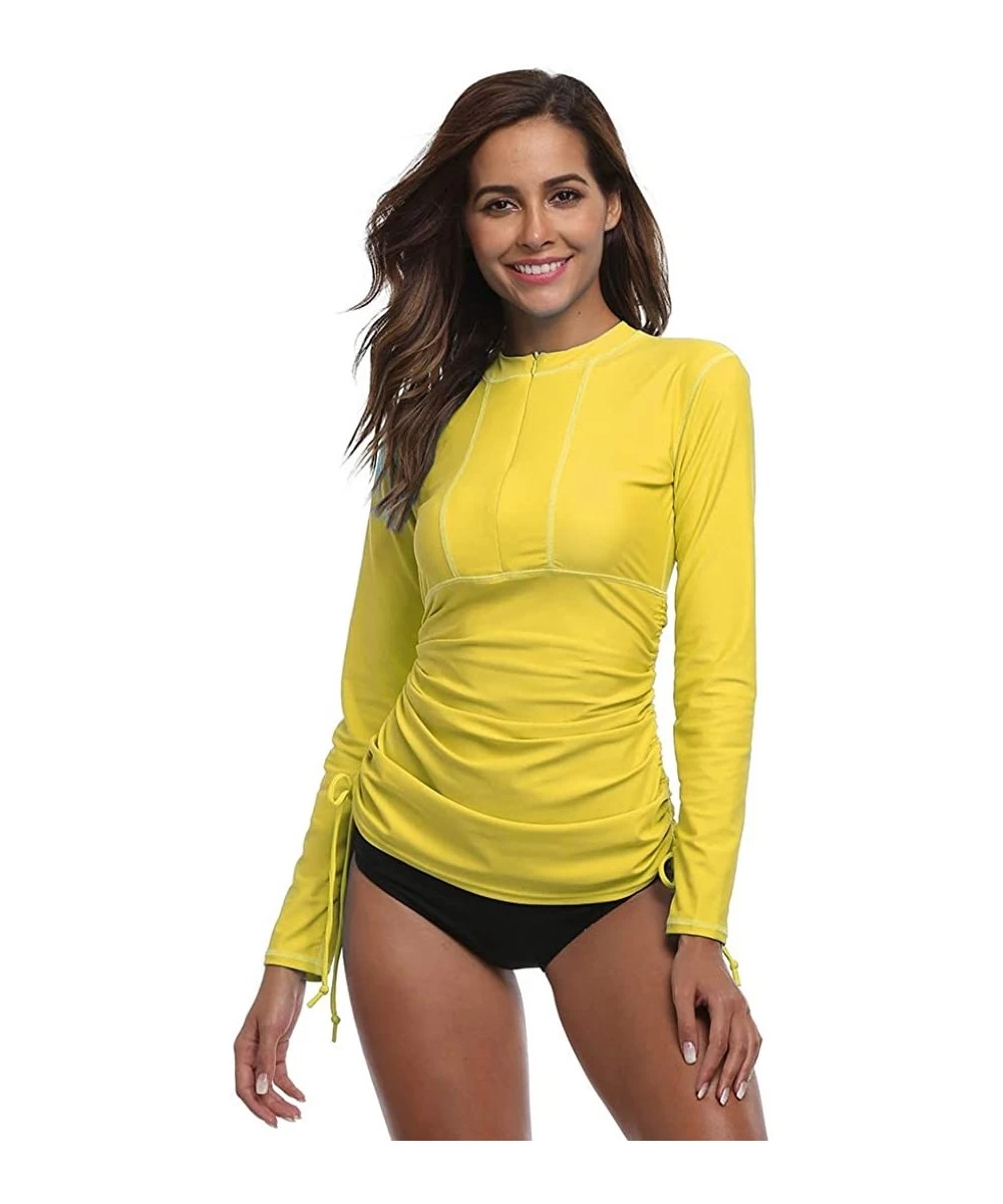 Rash Guards Women's UV Sun Protection Long Sleeve Rash Guard Wetsuit Swimsuit Top - Yellow - CA12LMZJUR7