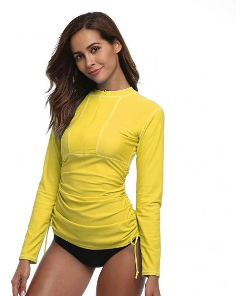 Rash Guards Women's UV Sun Protection Long Sleeve Rash Guard Wetsuit Swimsuit Top - Yellow - CA12LMZJUR7