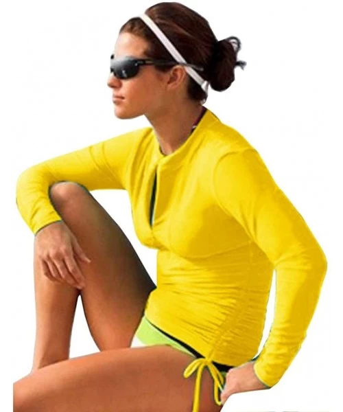 Rash Guards Women's UV Sun Protection Long Sleeve Rash Guard Wetsuit Swimsuit Top - Yellow - CA12LMZJUR7