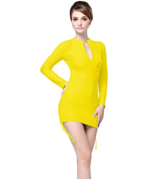 Rash Guards Women's UV Sun Protection Long Sleeve Rash Guard Wetsuit Swimsuit Top - Yellow - CA12LMZJUR7