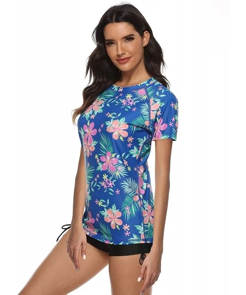 Rash Guards Women's Short Sleeve Rashguard Swimwear UPF 50+ Rash Guard Floral Print 2 Piece Swimsuit Sets - A1 - CY194TK6AAC