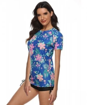 Rash Guards Women's Short Sleeve Rashguard Swimwear UPF 50+ Rash Guard Floral Print 2 Piece Swimsuit Sets - A1 - CY194TK6AAC