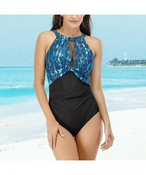 One-Pieces One Piece Bathing Suits for Women Swimsuits Tummy Control Ruched Sexy Slimming Swimwear Monokini High Neck Mesh - ...