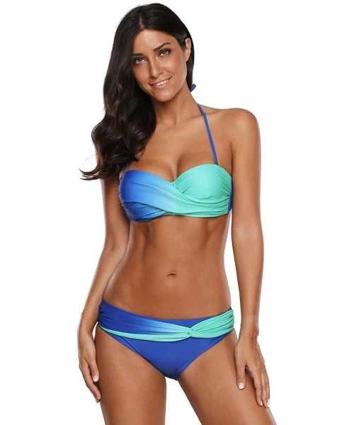 Sets Women's Summer Color Two Piece Bikini Set - Blue Green - C318NGWSMMN