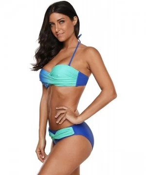 Sets Women's Summer Color Two Piece Bikini Set - Blue Green - C318NGWSMMN